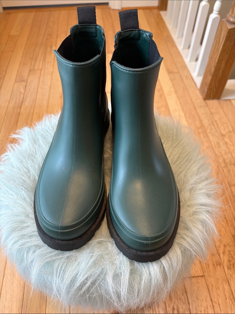 Bernardo Emerald Green Slip-On Chelsea Boots with Black Elastic rain boots